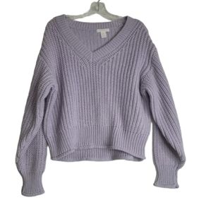 H & M Womens Knit Sweater V-neckline Light Purple Casual Basic Size Small